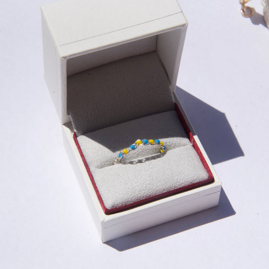 "For Ukraine" Wire Braided Seed Bead Ring- 100% Profits to Charity