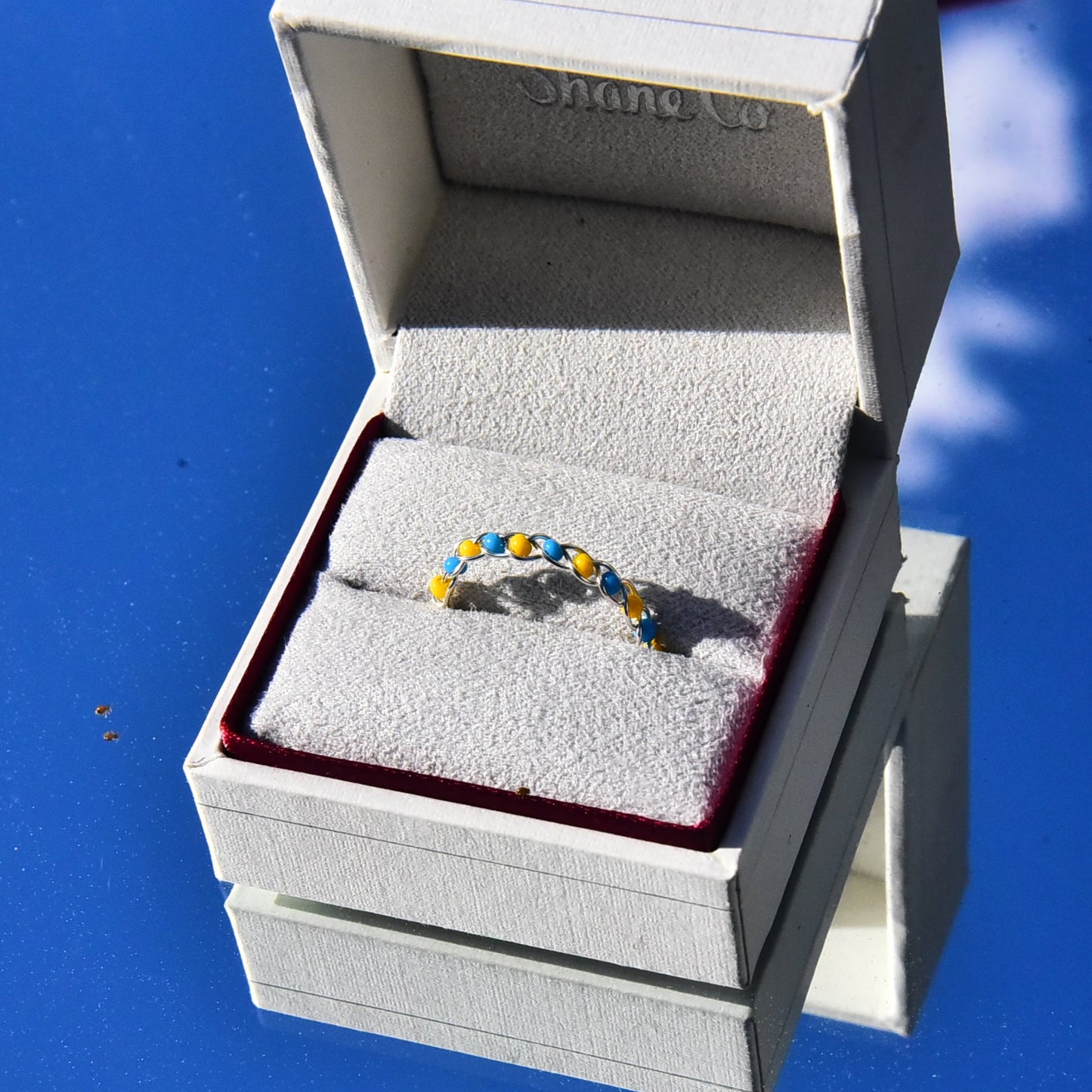 "For Ukraine" Wire Braided Seed Bead Ring- 100% Profits to Charity