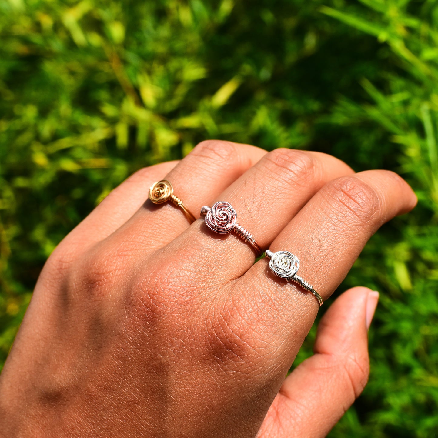 Wire Wrapped Rose Rings