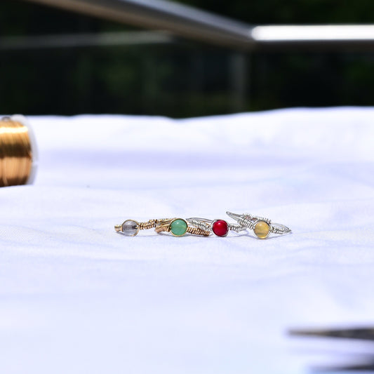 Mini simple crystal wire wrap rings