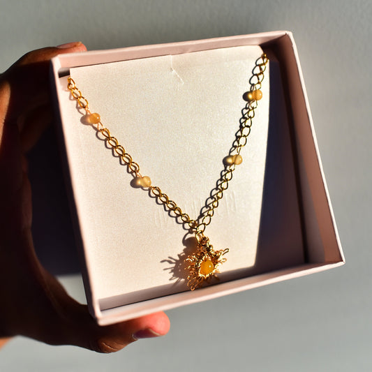 Yellow Agate Crystal Sun Necklace