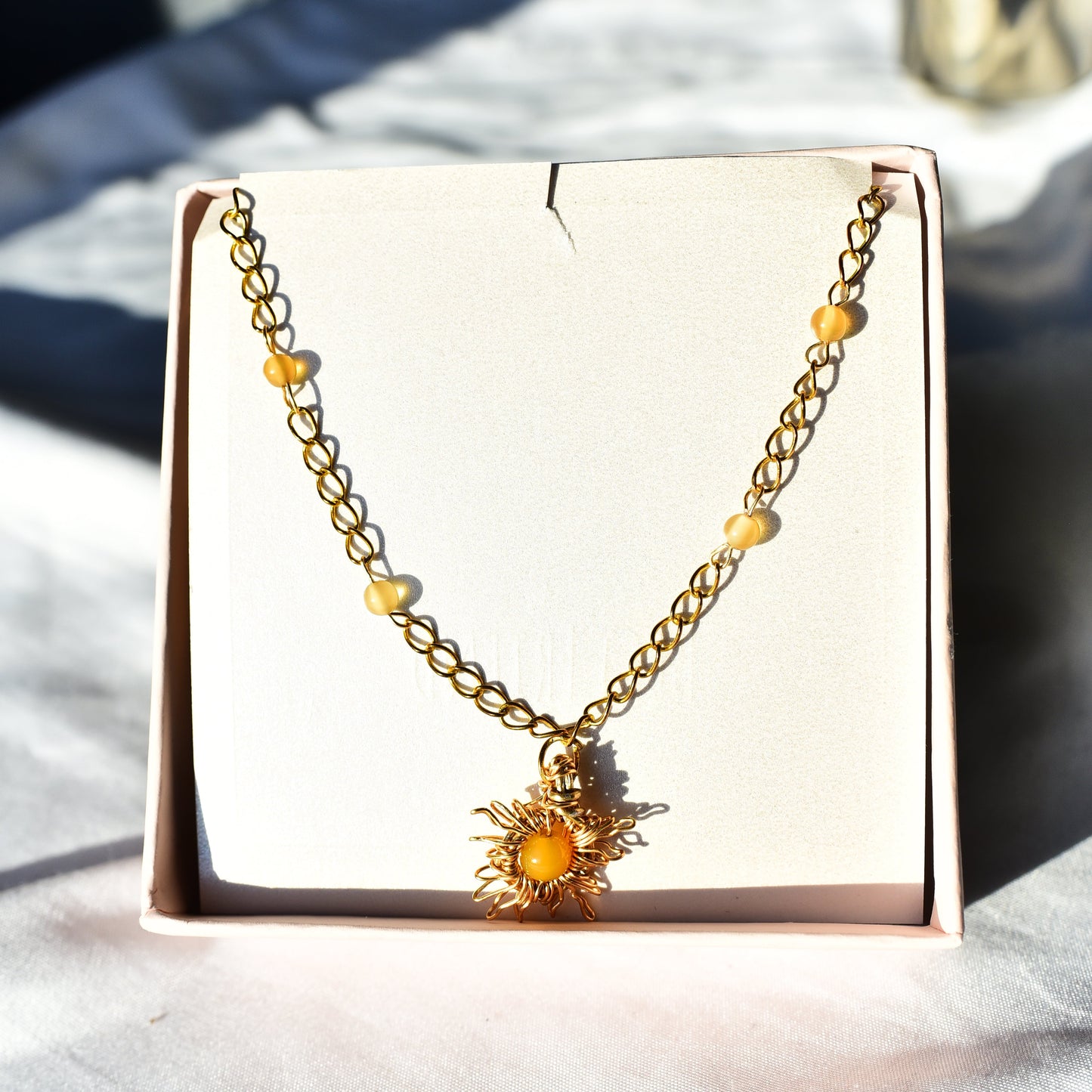 Yellow Agate Crystal Sun Necklace