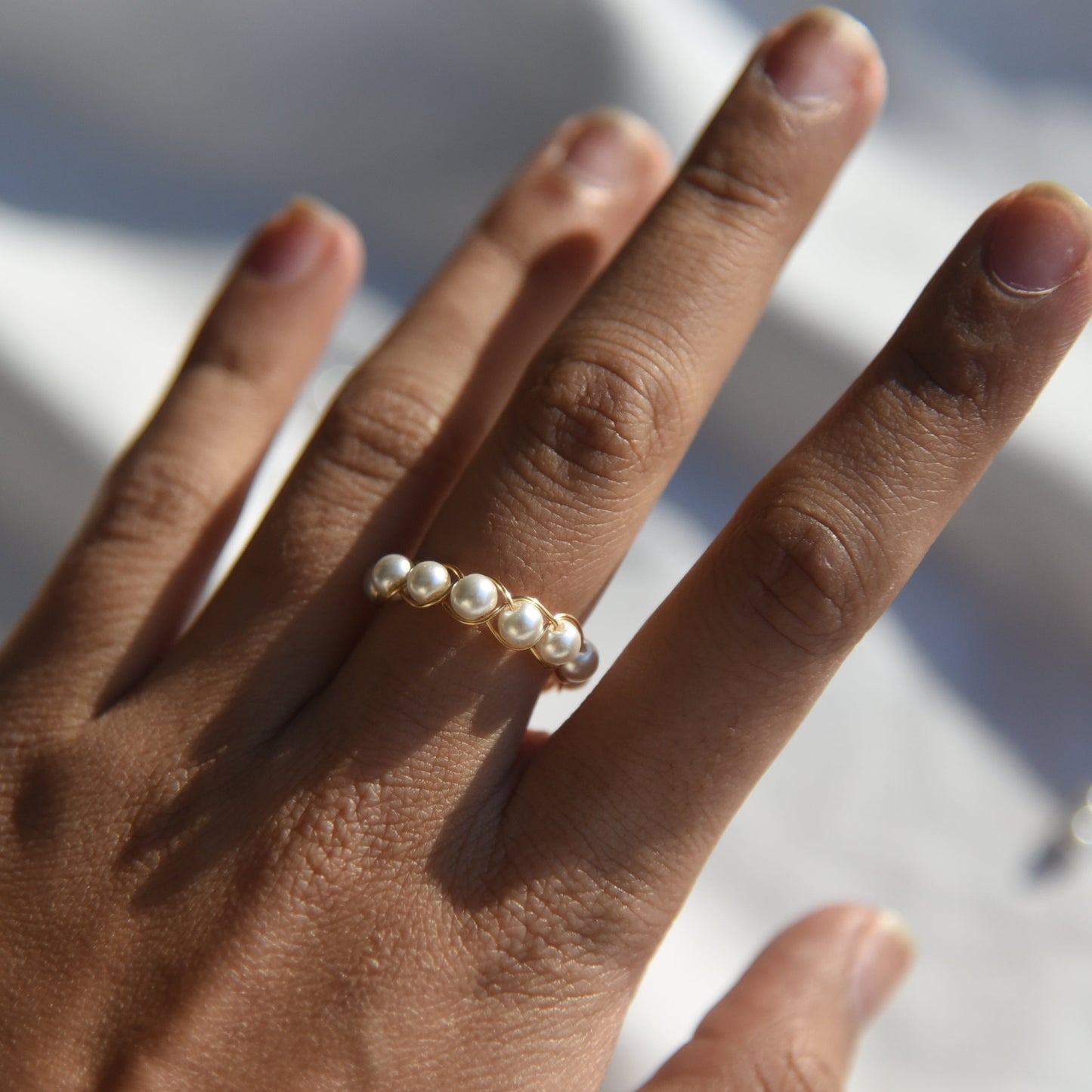 Braided Faux Pearl Wire Ring