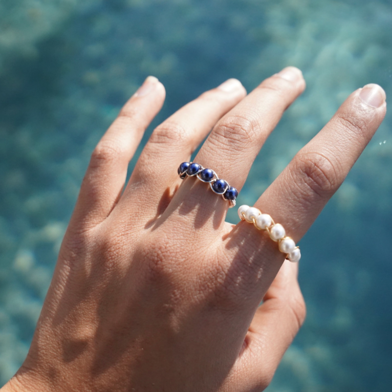 Braided Faux Pearl Wire Ring