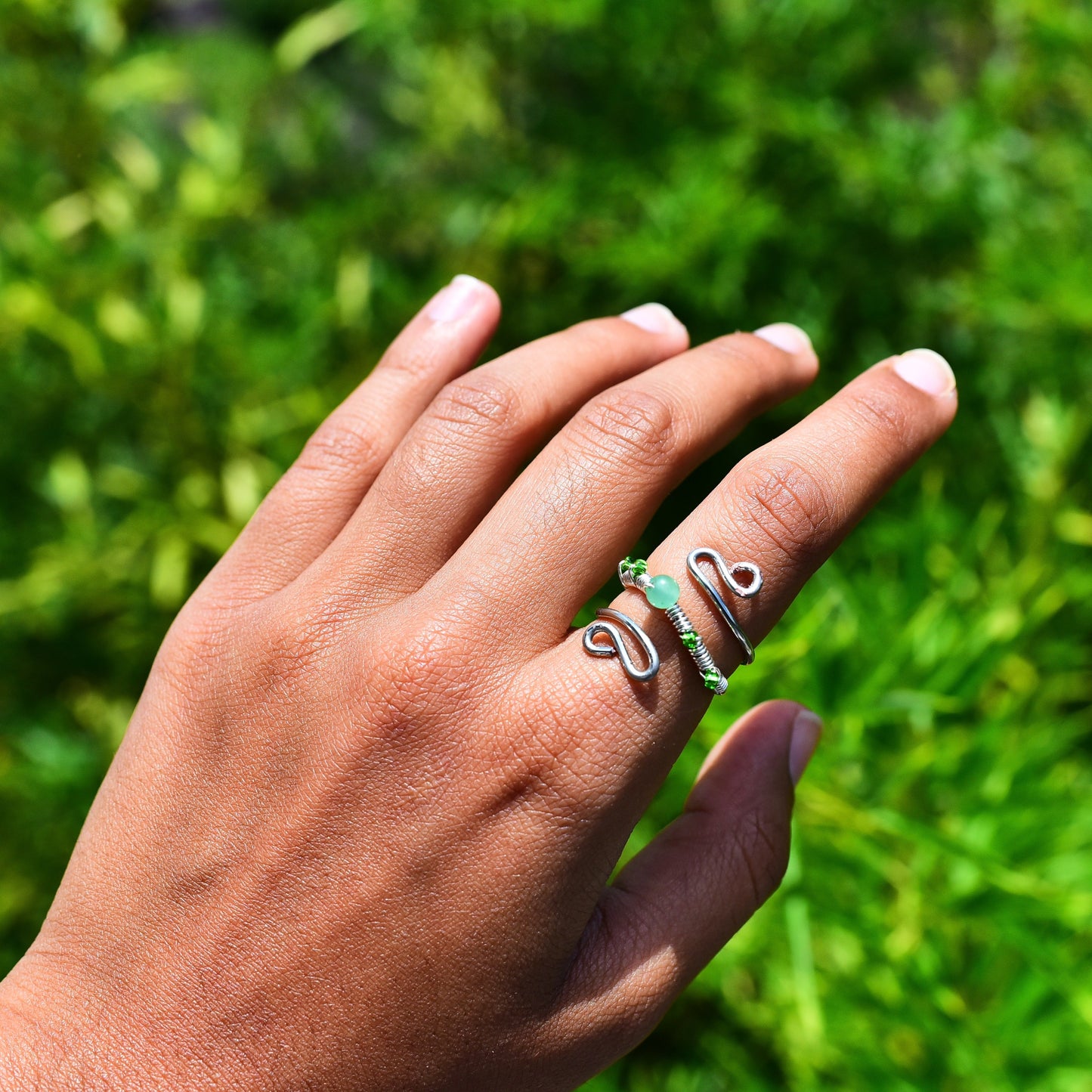 Swirly crystal wire wrap rings