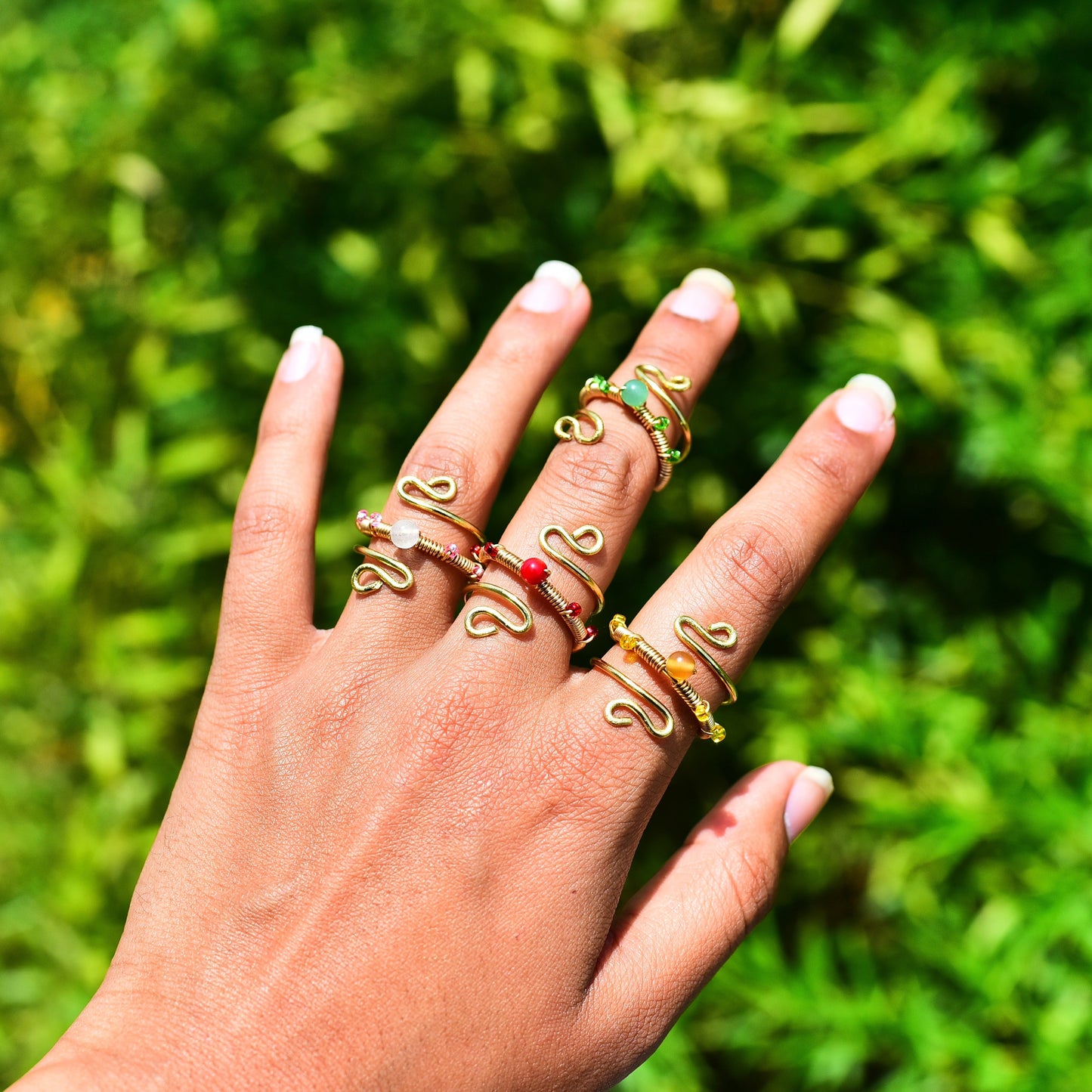 Swirly crystal wire wrap rings