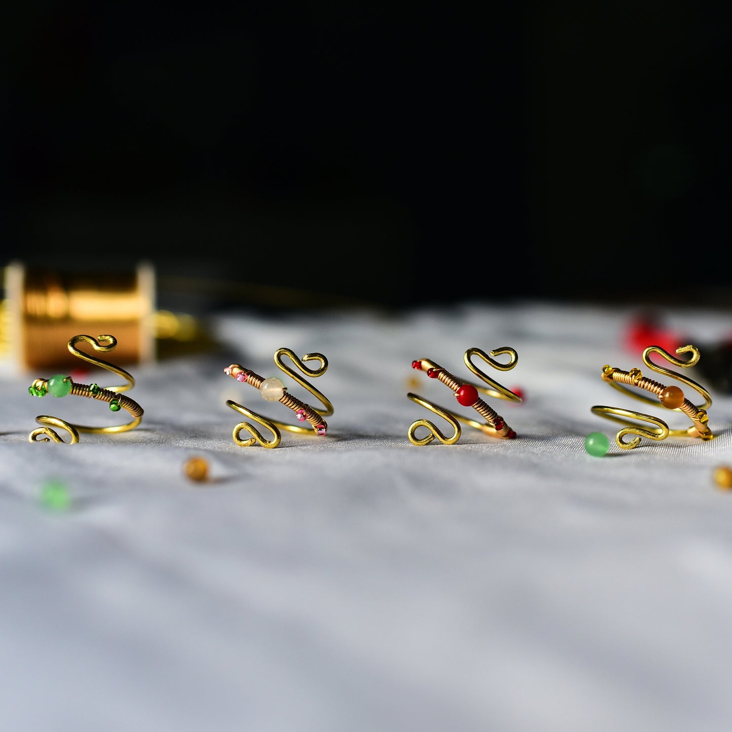 Swirly crystal wire wrap rings