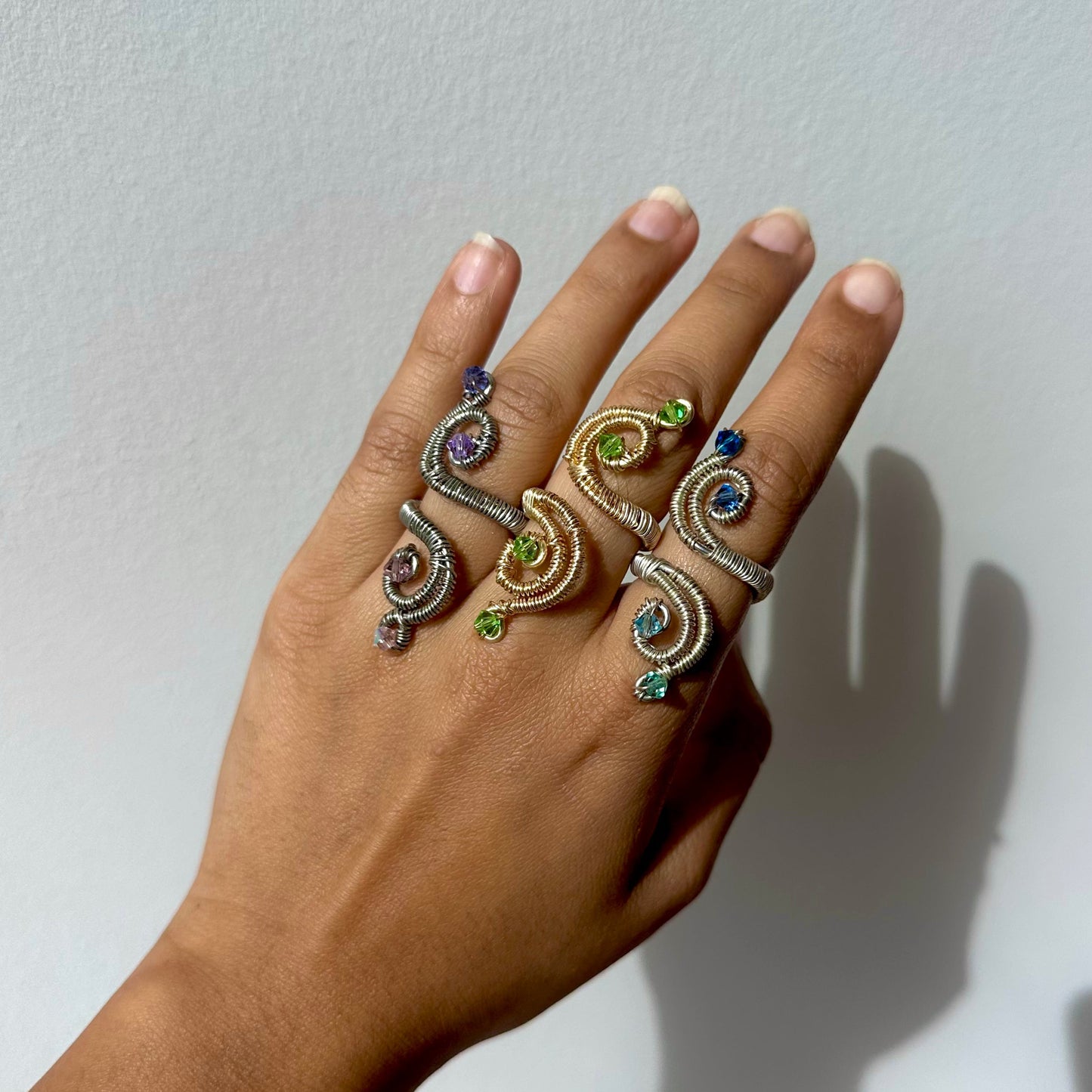 Swirly Wire Weaved Colorful Crystal Statement Ring