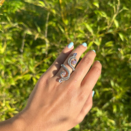 Swirly Wire Weaved Colorful Crystal Statement Ring