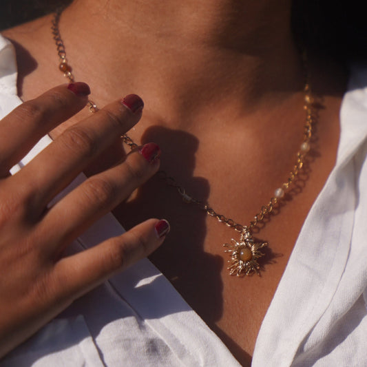 Yellow Agate Crystal Sun Necklace