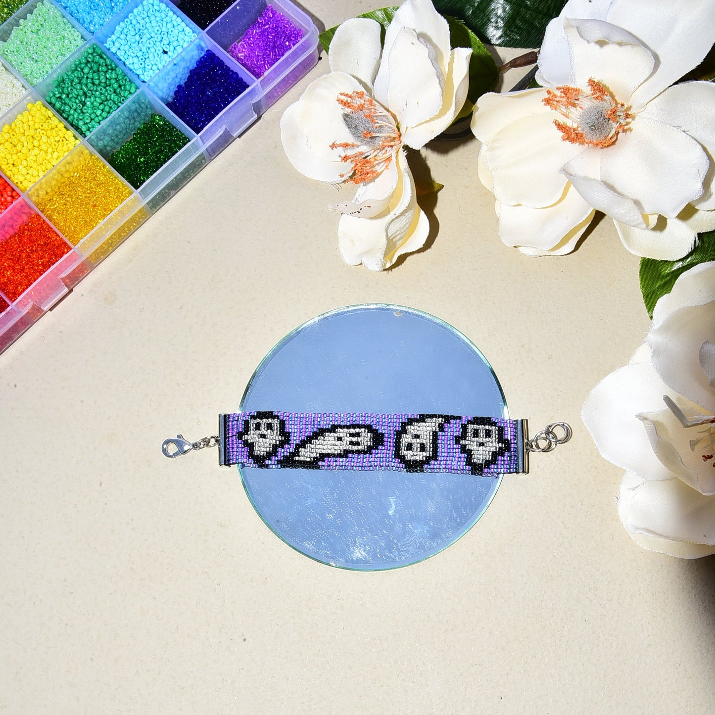 Cute Purple Ghost Halloween Inspired Beaded Loom Bracelet