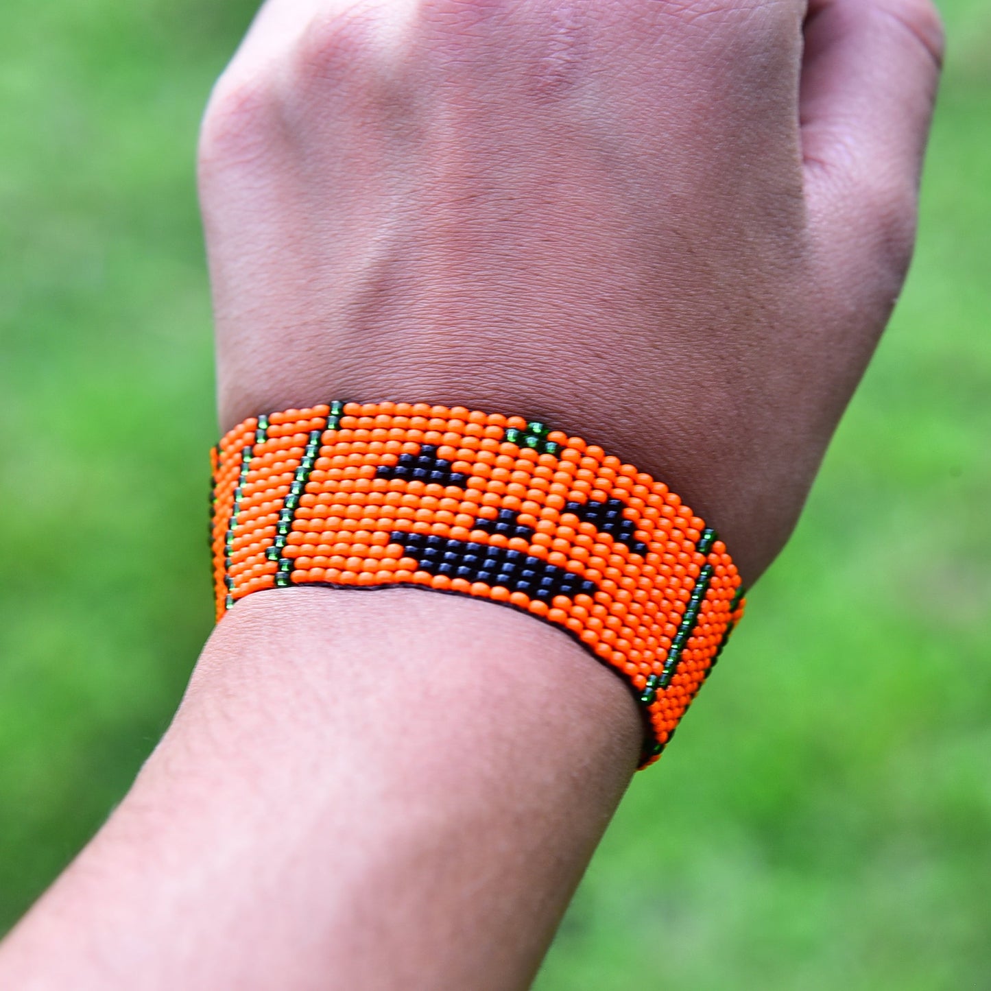 Jack-O-Lantern Halloween Themed Beaded Loom Bracelet