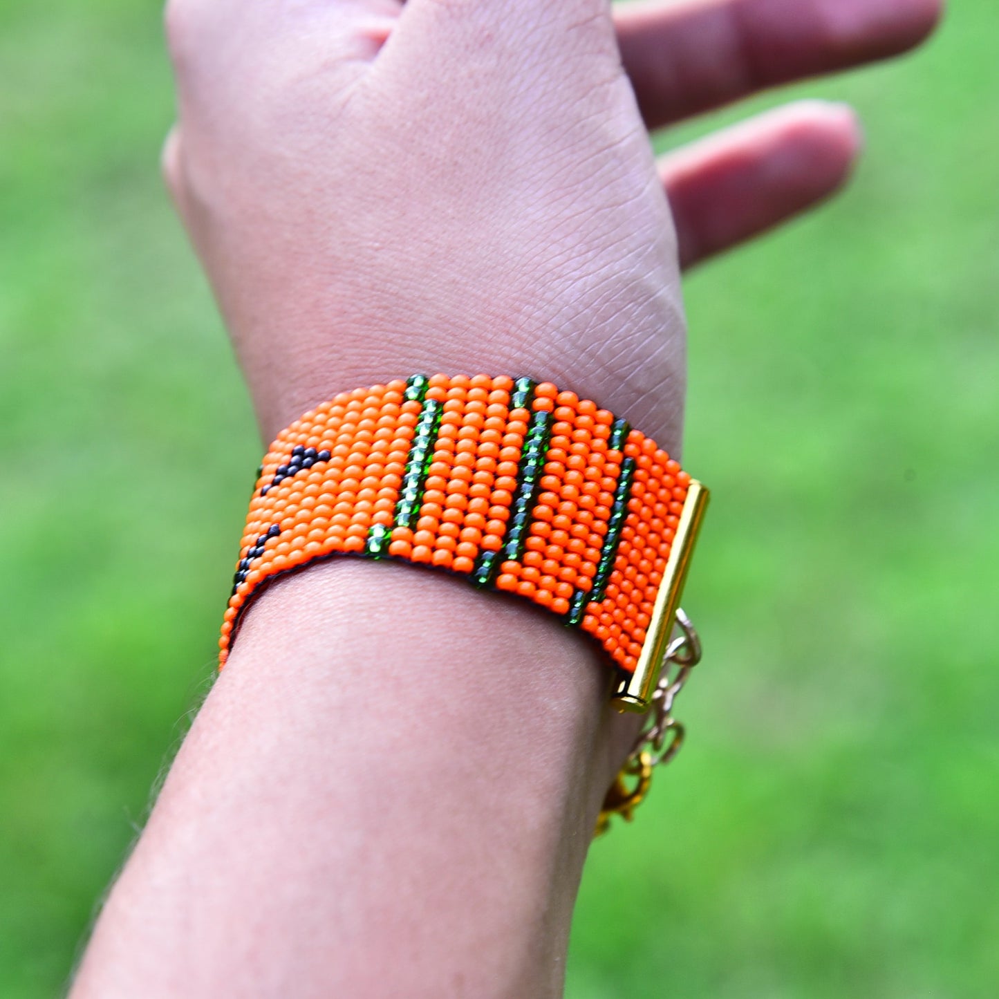 Jack-O-Lantern Halloween Themed Beaded Loom Bracelet