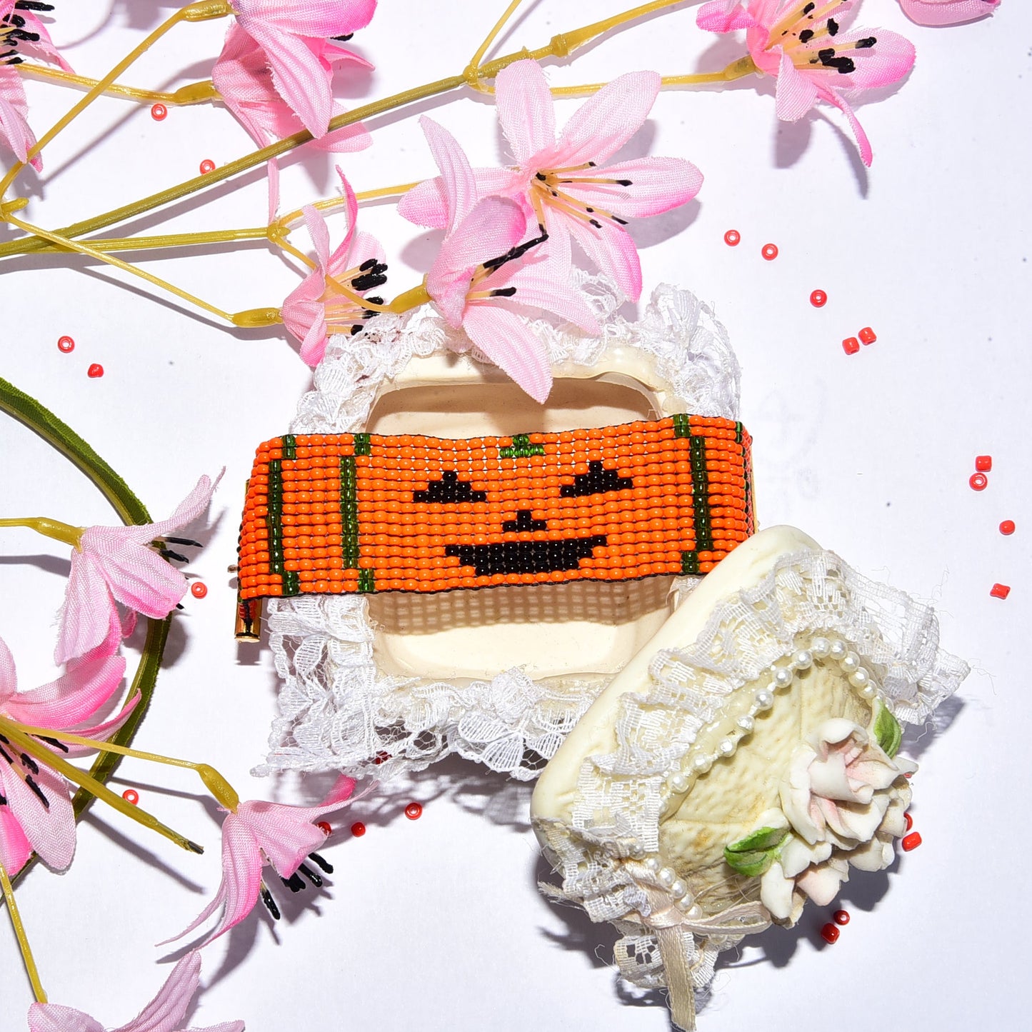 Jack-O-Lantern Halloween Themed Beaded Loom Bracelet
