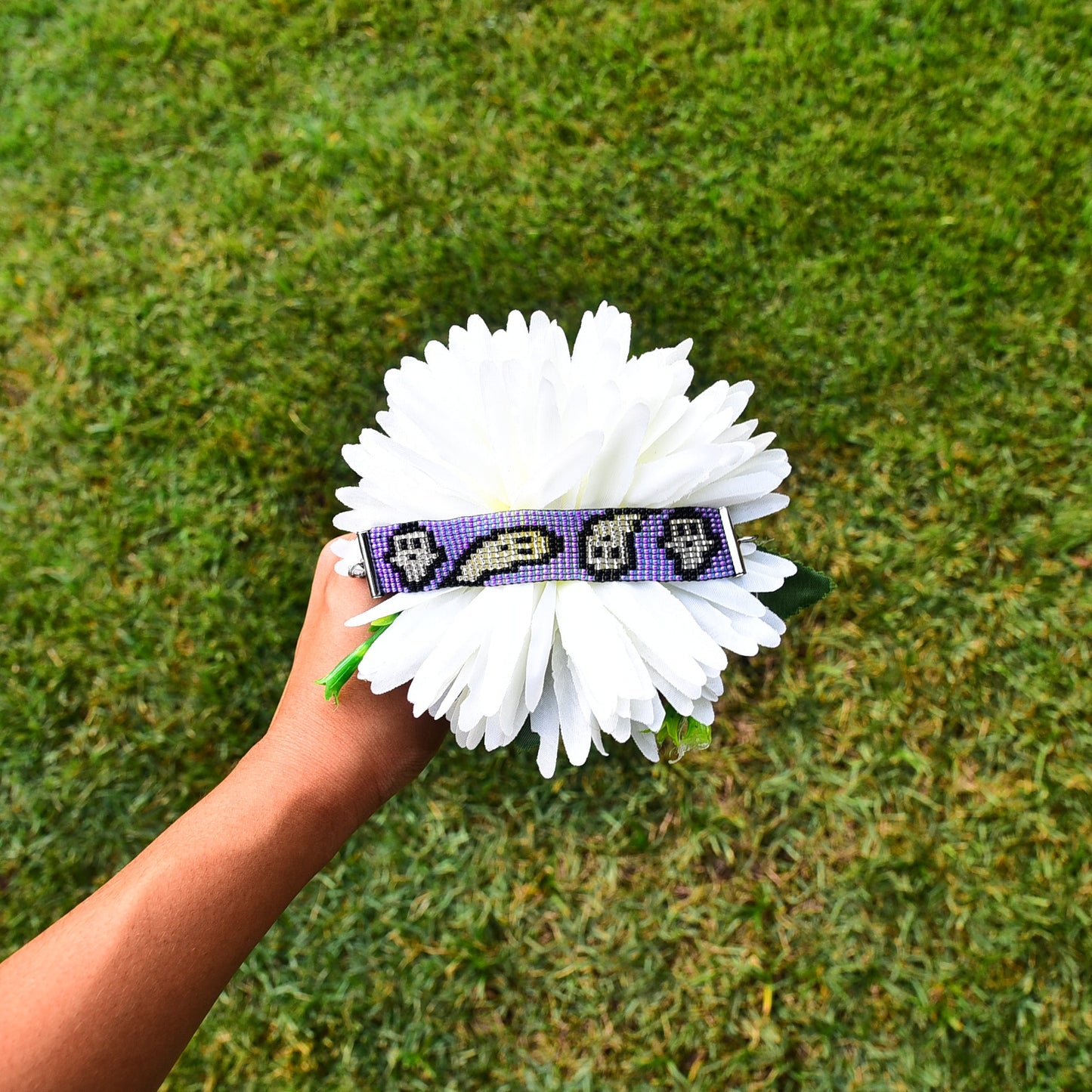 Cute Purple Ghost Halloween Inspired Beaded Loom Bracelet
