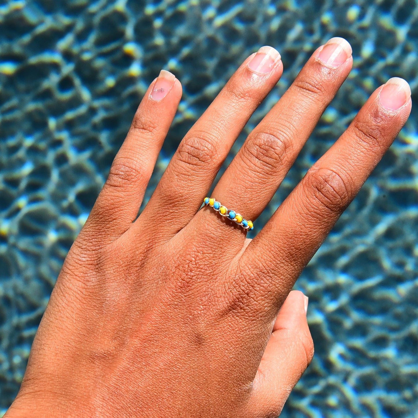 "For Ukraine" Wire Braided Seed Bead Ring- 100% Profits to Charity
