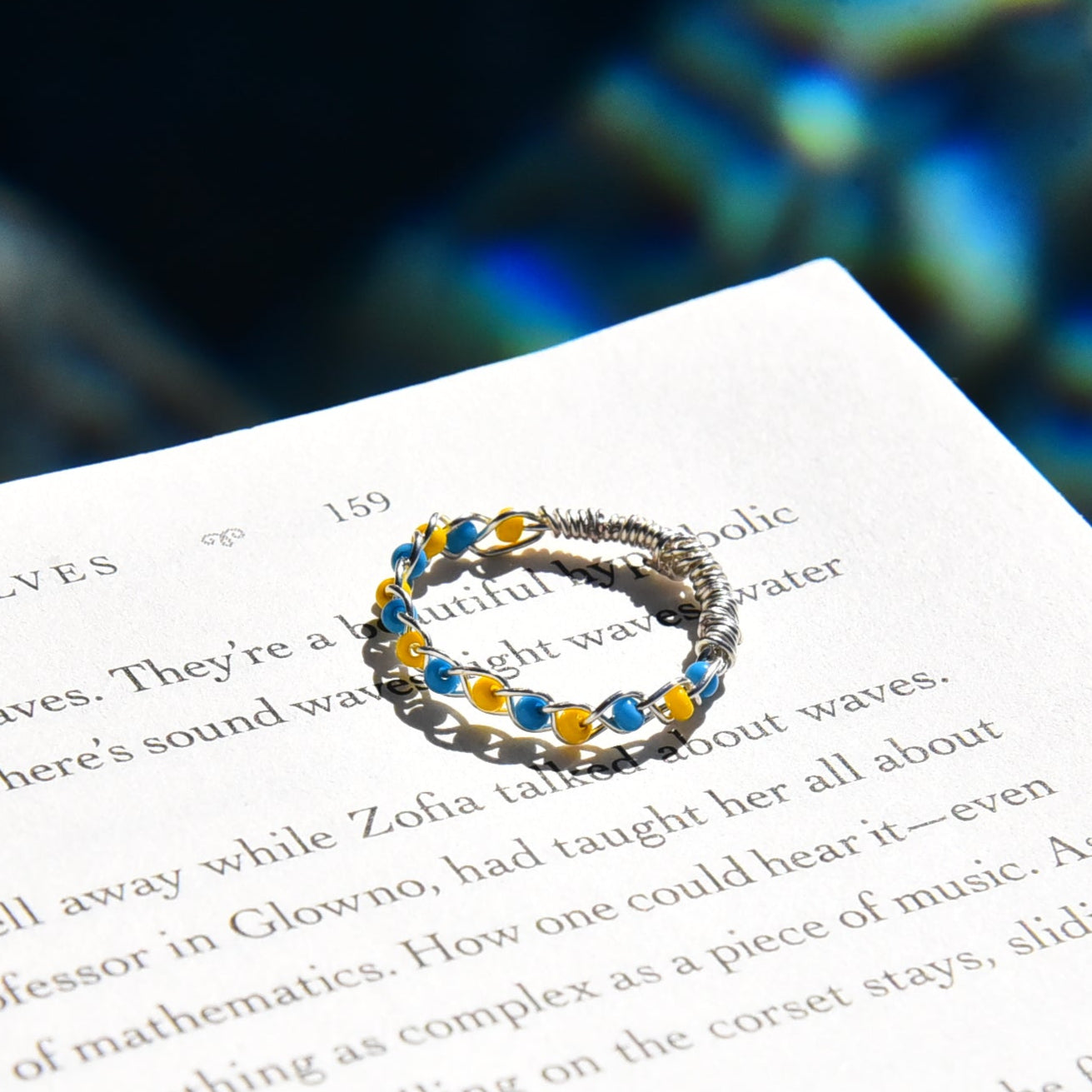 "For Ukraine" Wire Braided Seed Bead Ring- 100% Profits to Charity
