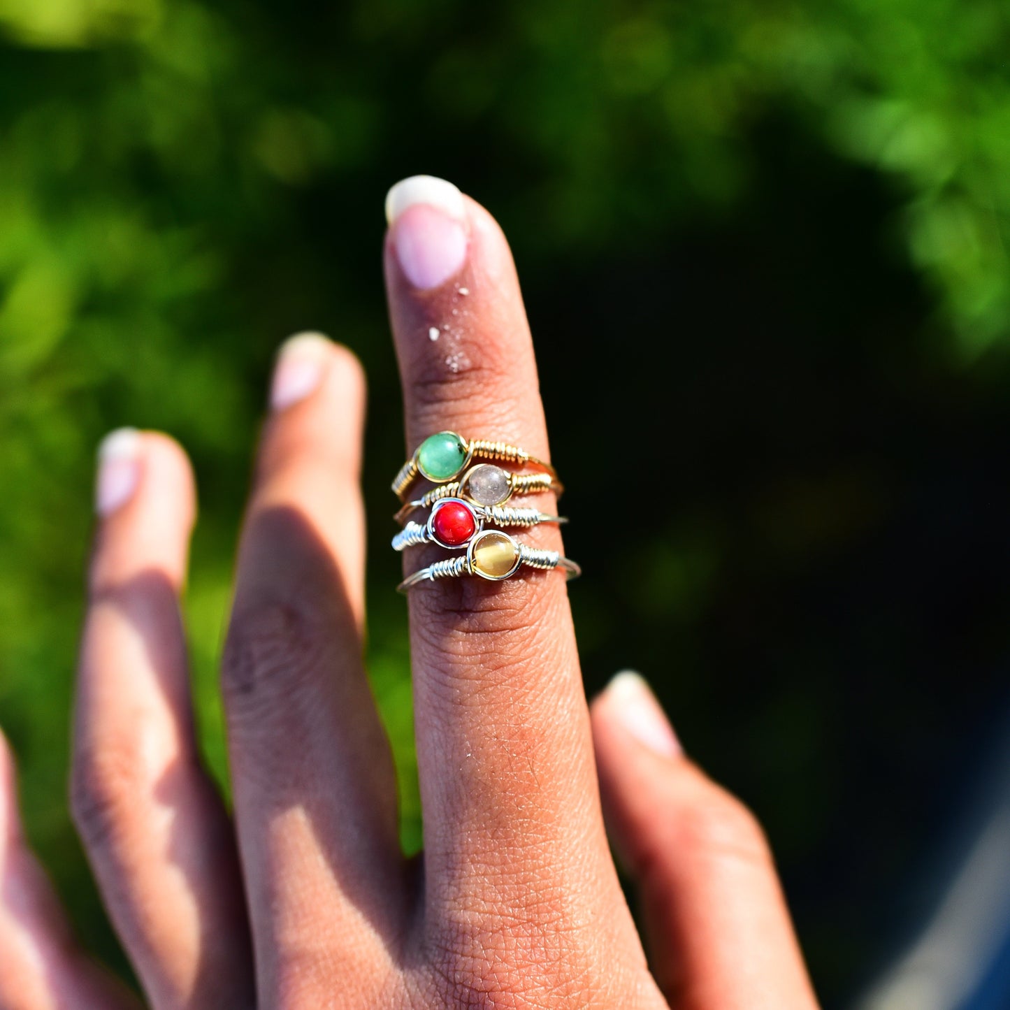 Mini simple crystal wire wrap rings
