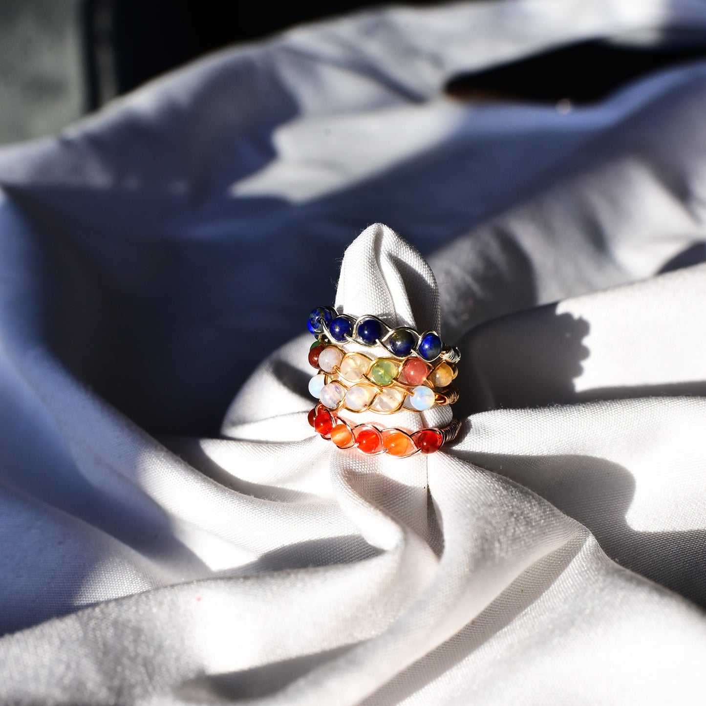 Braided Crystal Wire Wrap Rings