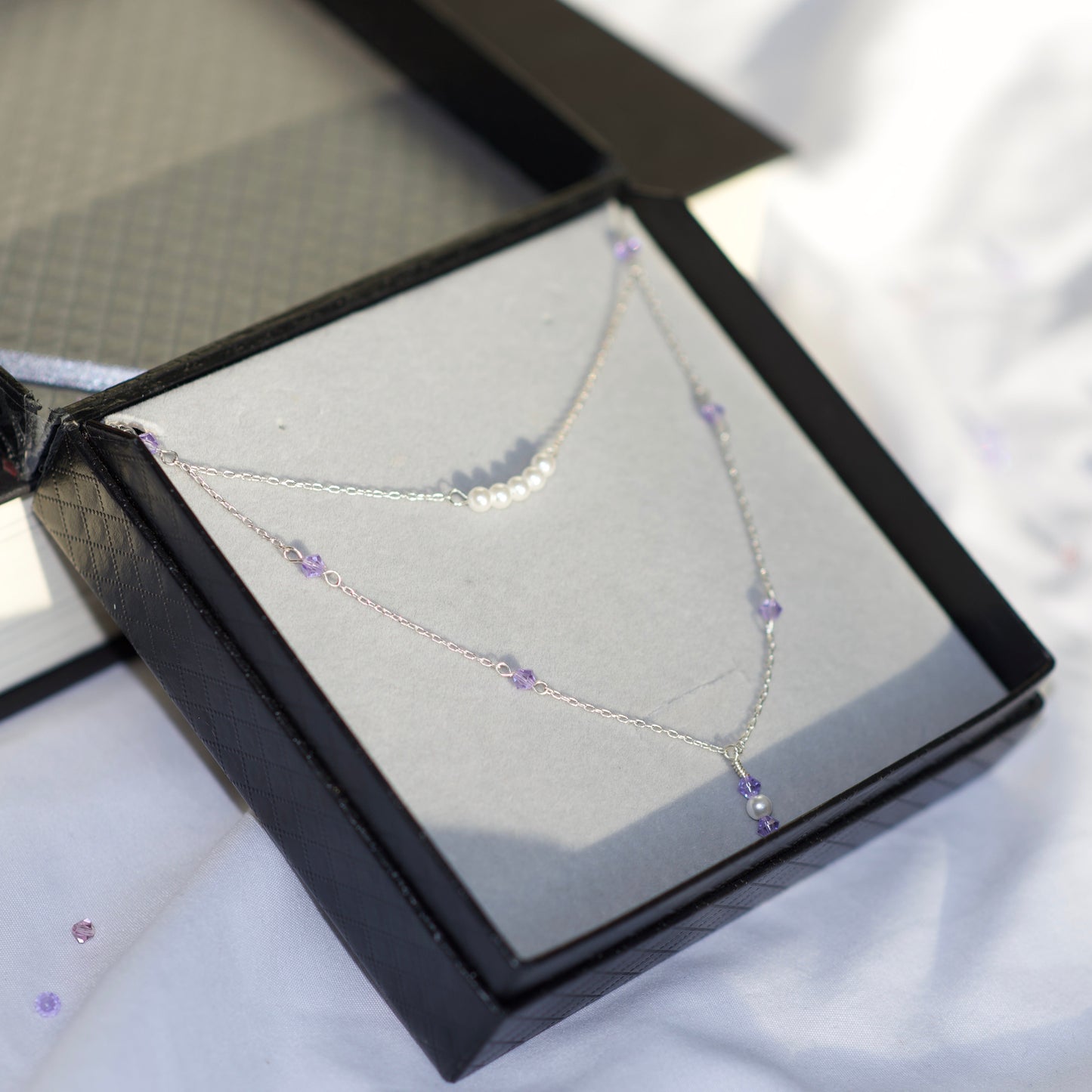 Colorful Crystal and Faux Pearl Double Chain Necklace