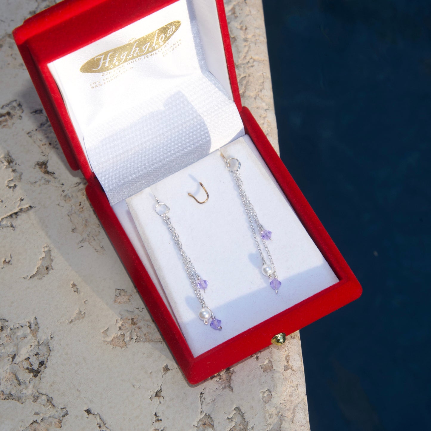 Colorful Crystal and Faux Pearl Chain Dangly Earring Set