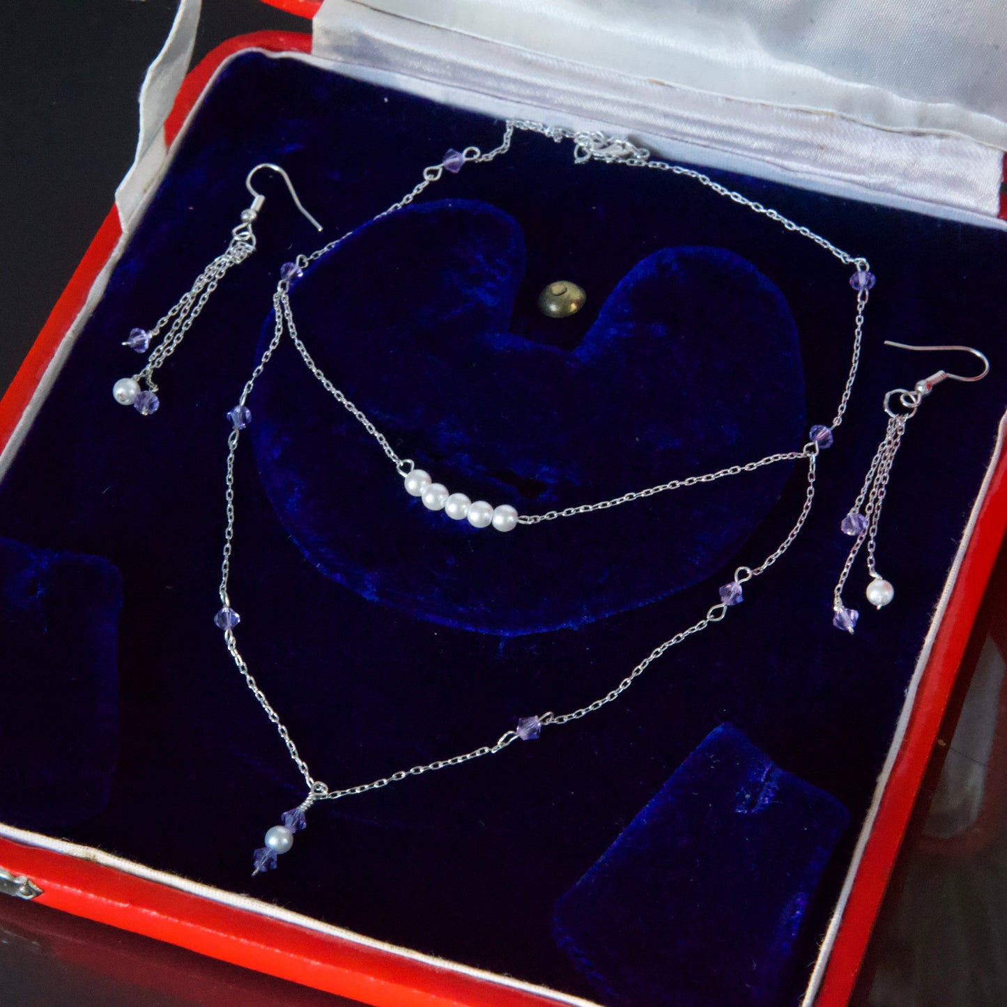 Colorful Crystal and Faux Pearl Double Chain Necklace