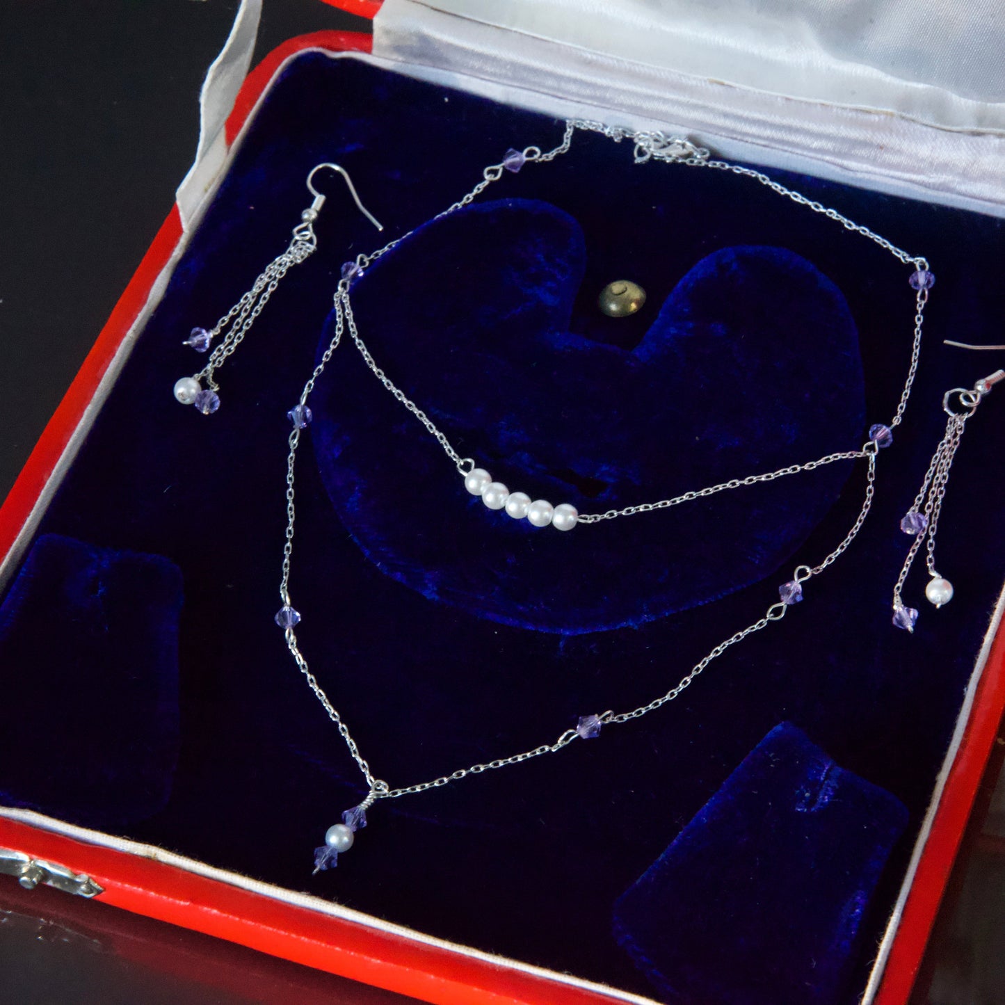 Colorful Crystal and Faux Pearl Chain Dangly Earring Set