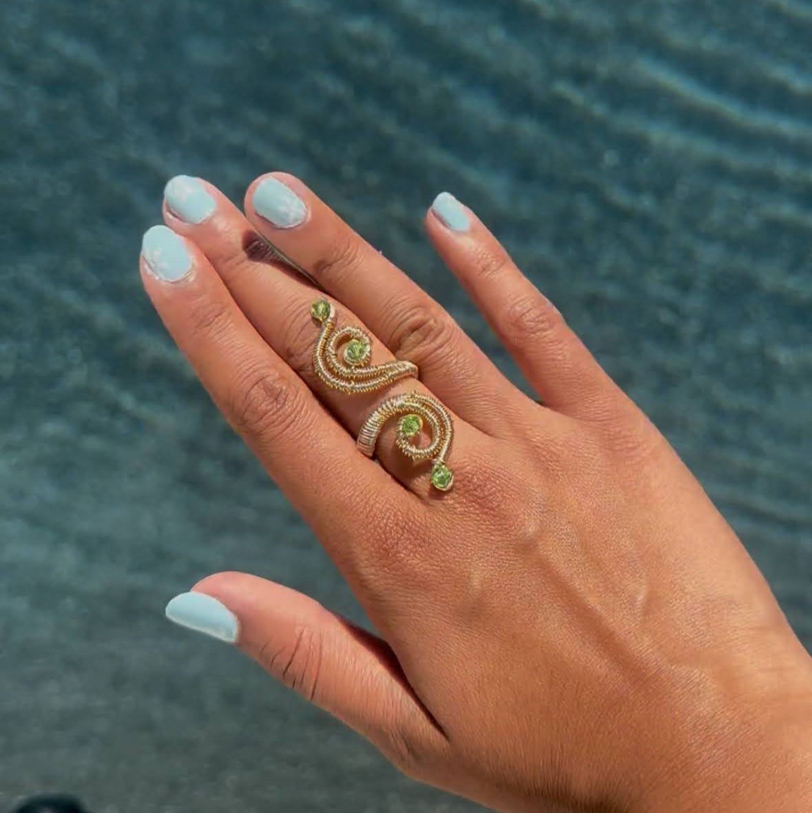 Swirly Wire Weaved Colorful Crystal Statement Ring