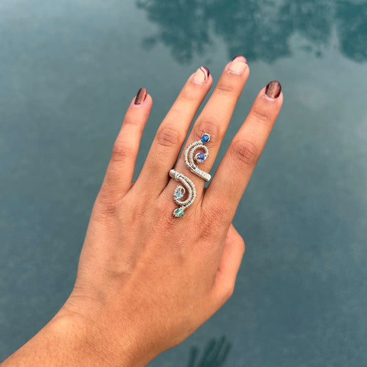 Swirly Wire Weaved Colorful Crystal Statement Ring