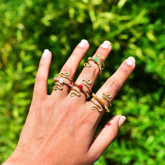 Swirly crystal wire wrap rings